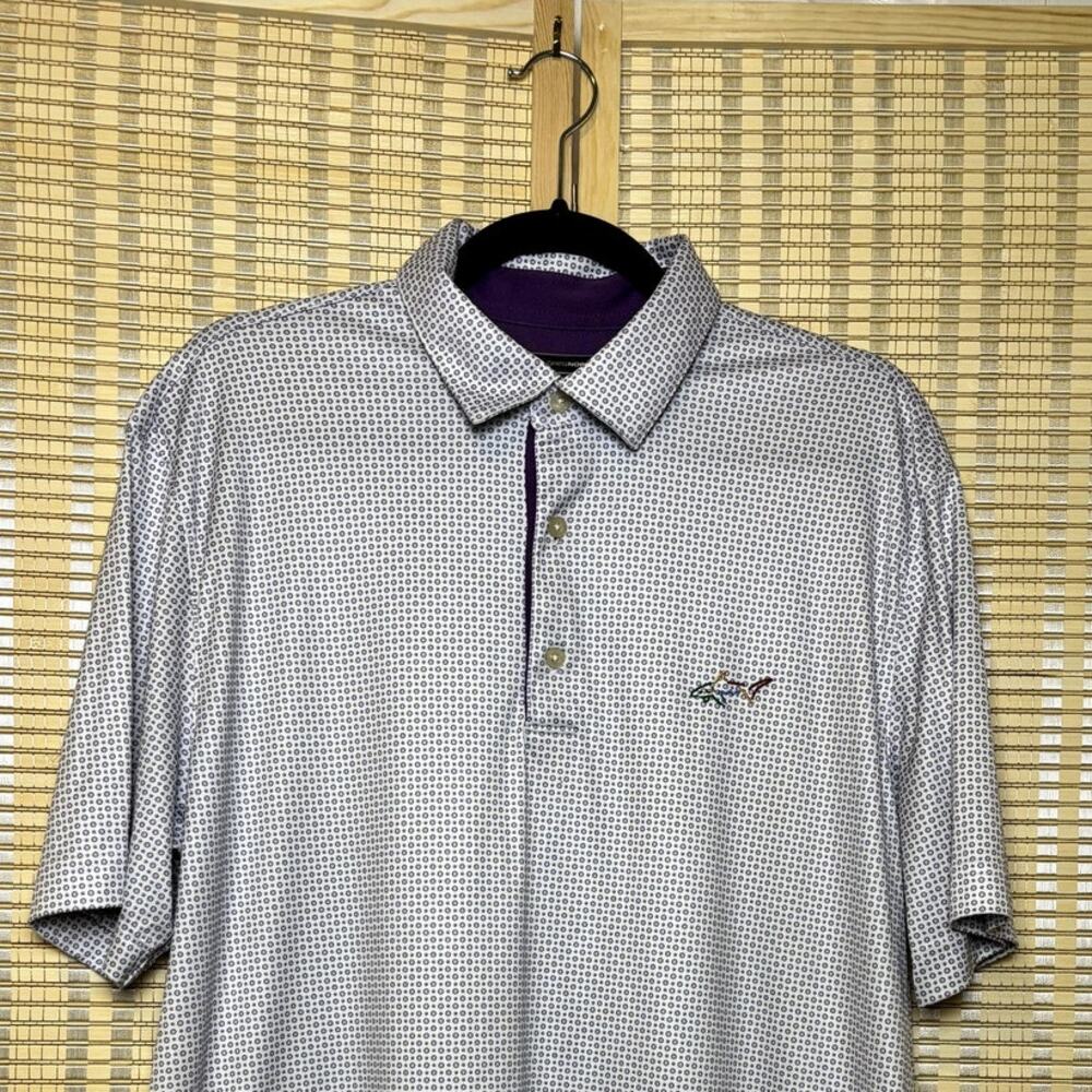 Men's Greg Norman White Purple Printed Collared Golf Play Dry Size Large Polo - Picture 6 of 6